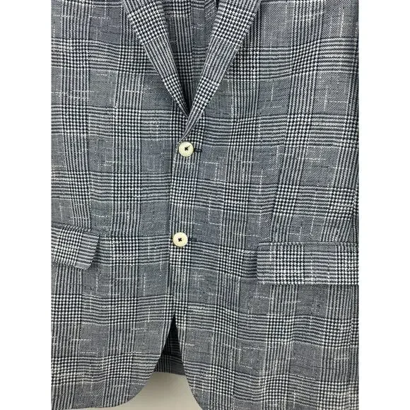 Zara Man Blazer Jacket Plaid Houndstooth Navy Blue & White US Men's Size 42 - Picture 2 of 13